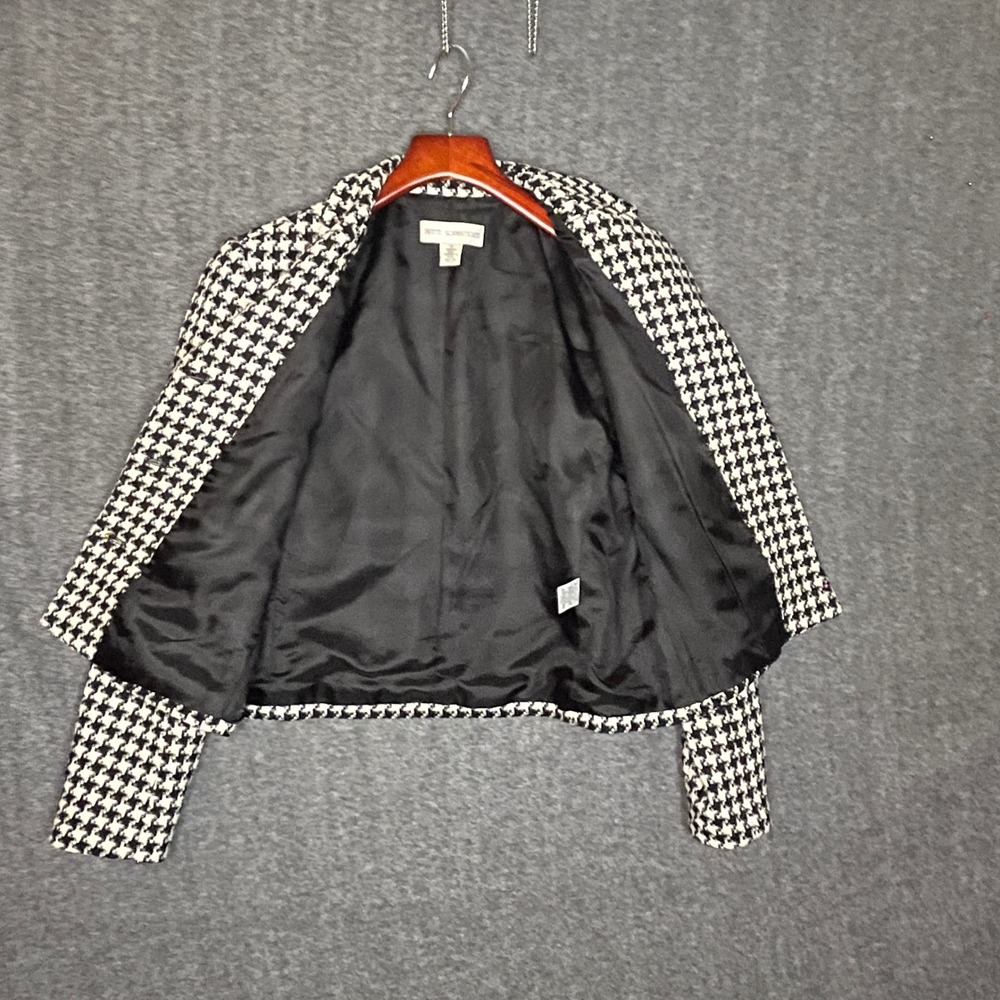 Petite Sophisticate Houndstooth Blazer Jacket Sz 8‎ Italy Classic Tweed Timeless - Picture 2 of 10